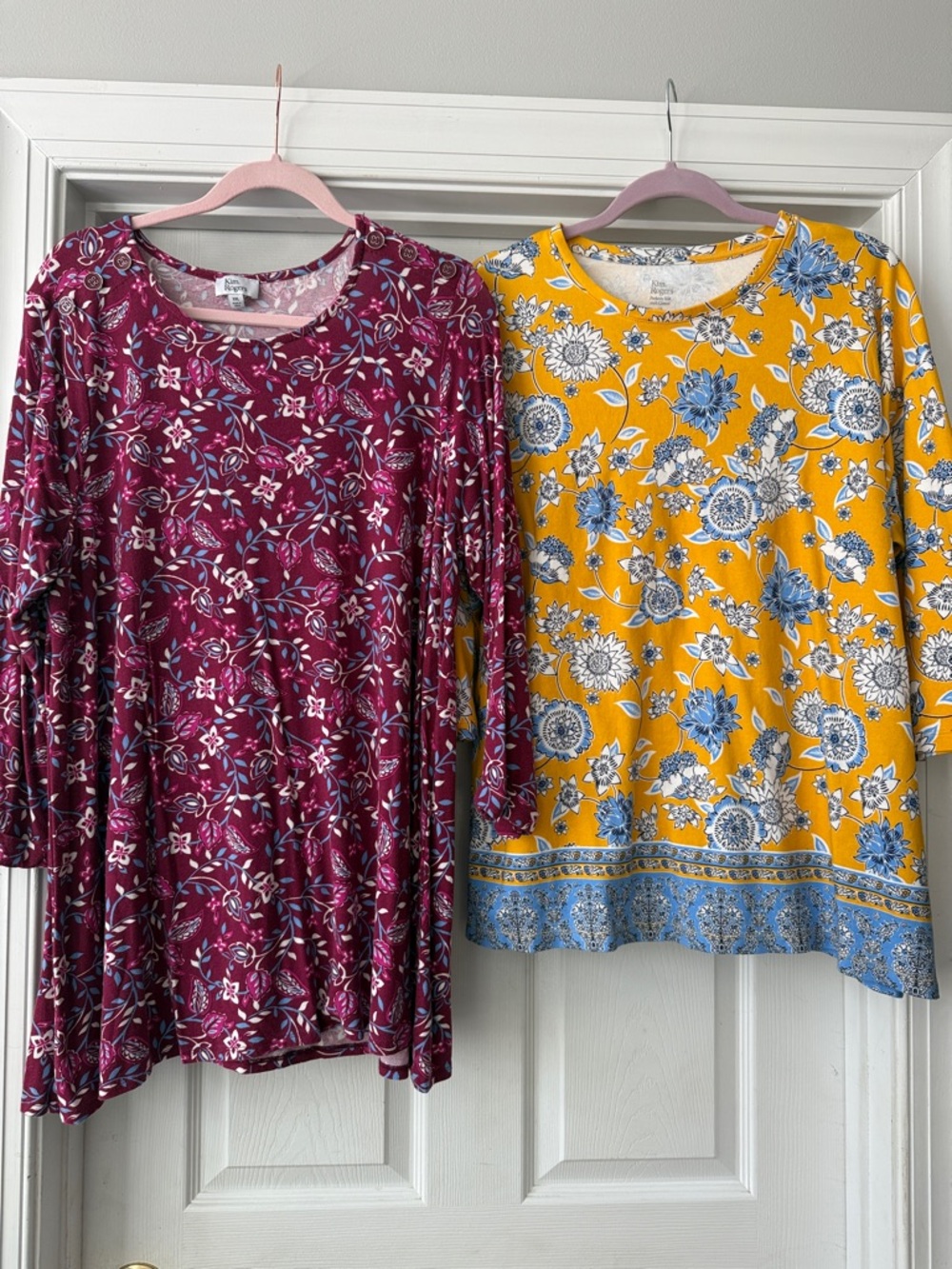 Kim Rogers Wonens Floral Long Sleeve Tops in Maroon and Mustard